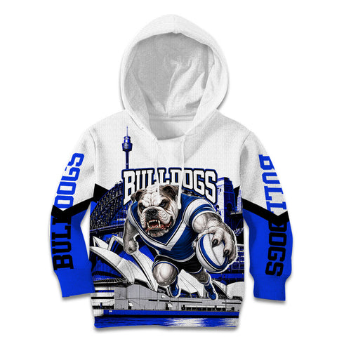 Personalised Canterbury Bankstown Bulldogs Kid Hoodie Rugby Mascot Sydney City Skyline