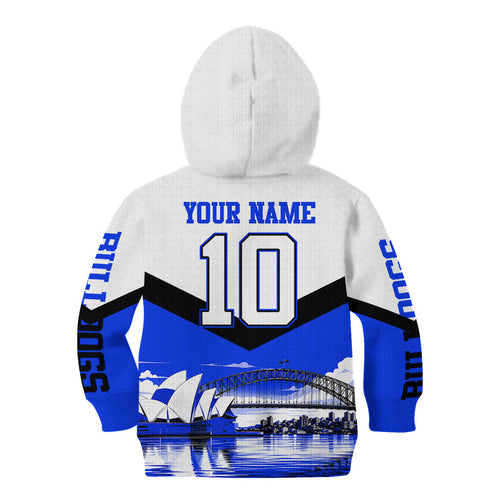Personalised Canterbury Bankstown Bulldogs Kid Hoodie Rugby Mascot Sydney City Skyline