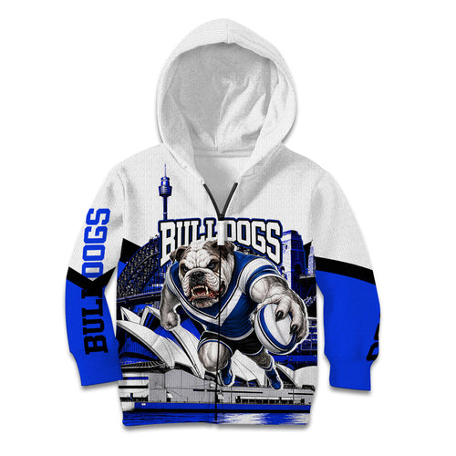 Personalised Canterbury Bankstown Bulldogs Kid Hoodie Rugby Mascot Sydney City Skyline