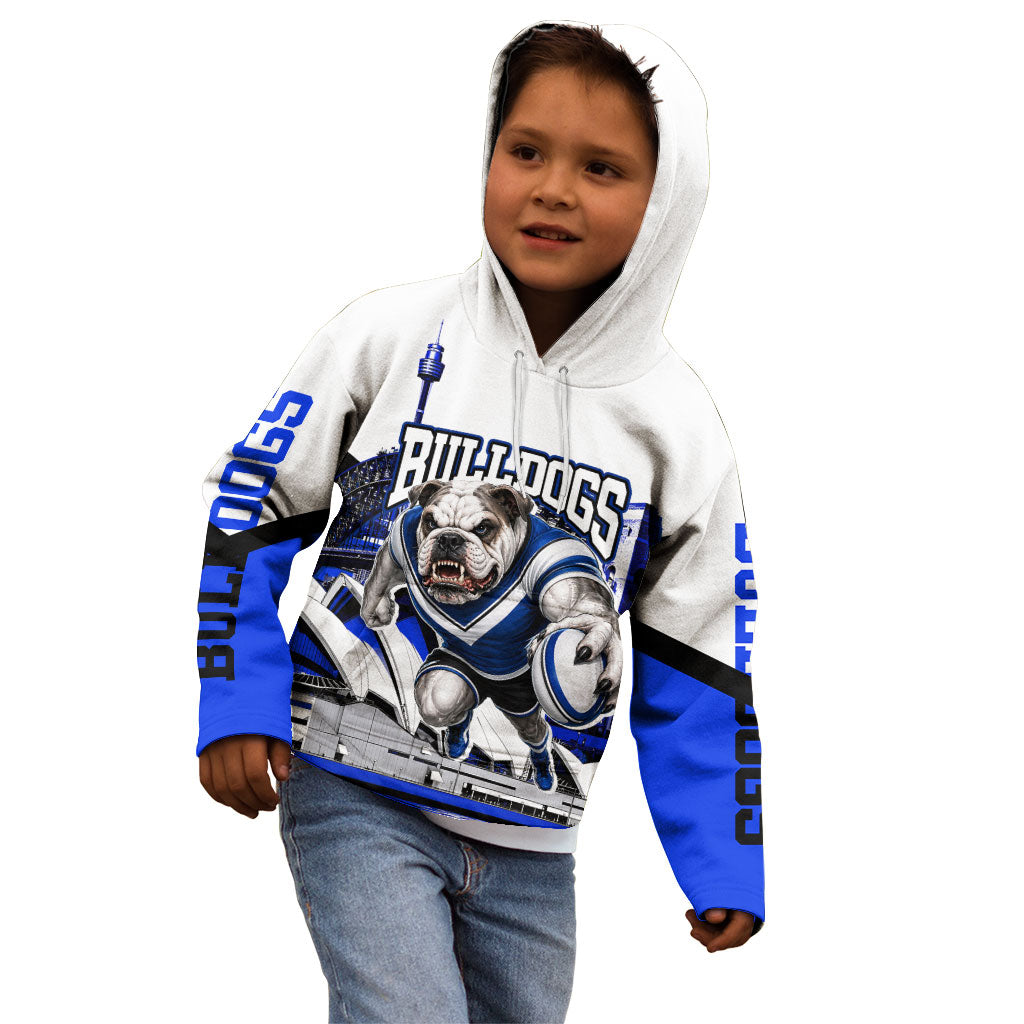 Personalised Canterbury Bankstown Bulldogs Kid Hoodie Rugby Mascot Sydney City Skyline