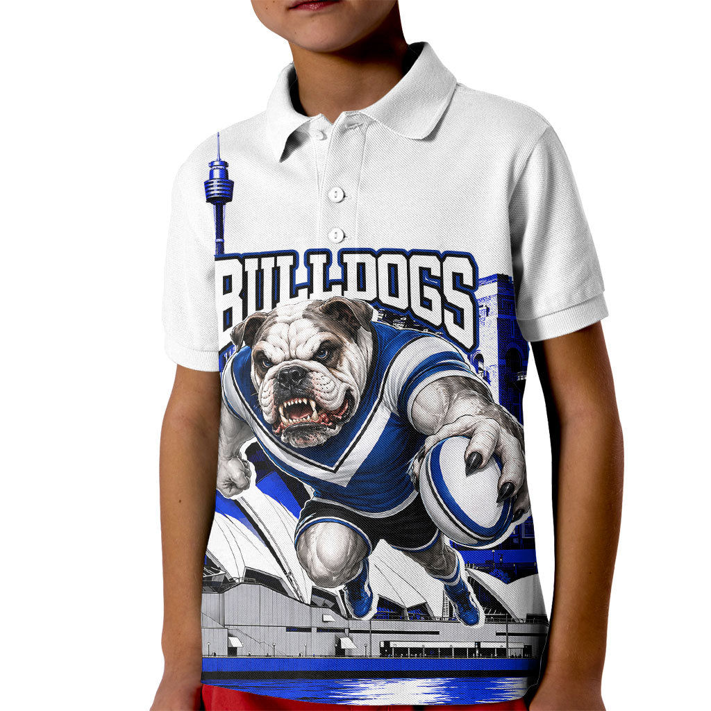 Personalised Canterbury Bankstown Bulldogs Kid Polo Shirt Rugby Mascot Sydney City Skyline