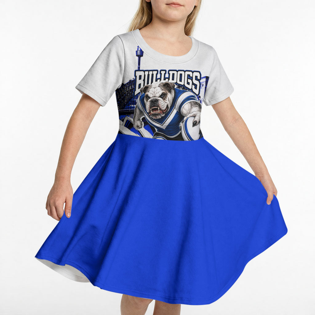 Personalised Canterbury Bankstown Bulldogs Kid Short Sleeve Dress Rugby Mascot Sydney City Skyline