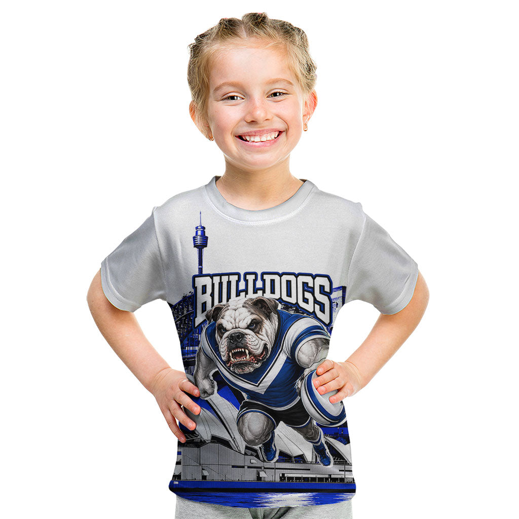 Personalised Canterbury Bankstown Bulldogs Kid T Shirt Rugby Mascot Sydney City Skyline