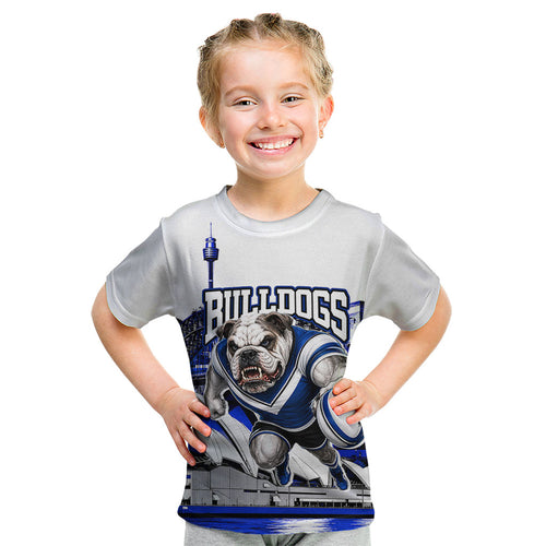 Personalised Canterbury Bankstown Bulldogs Kid T Shirt Rugby Mascot Sydney City Skyline