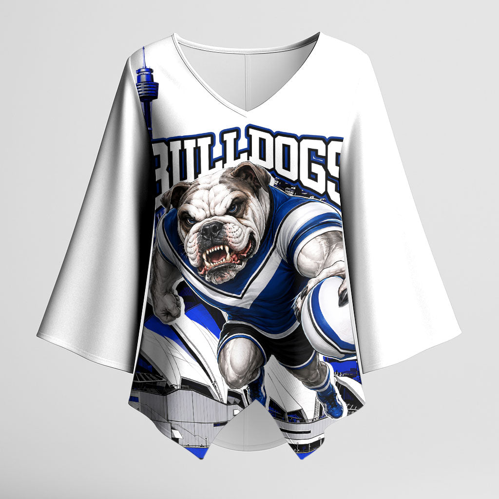 Personalised Canterbury Bankstown Bulldogs Kimono Sleeve Blouse Rugby Mascot Sydney City Skyline