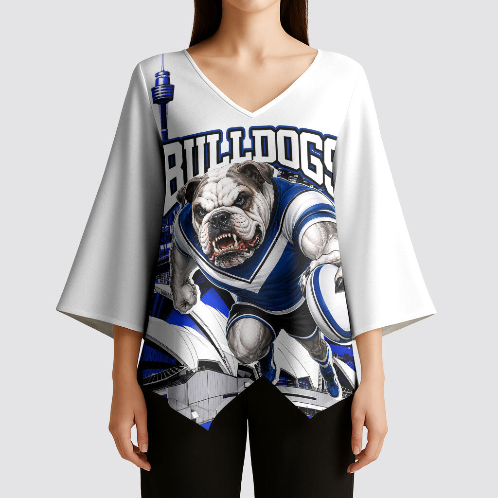 Personalised Canterbury Bankstown Bulldogs Kimono Sleeve Blouse Rugby Mascot Sydney City Skyline