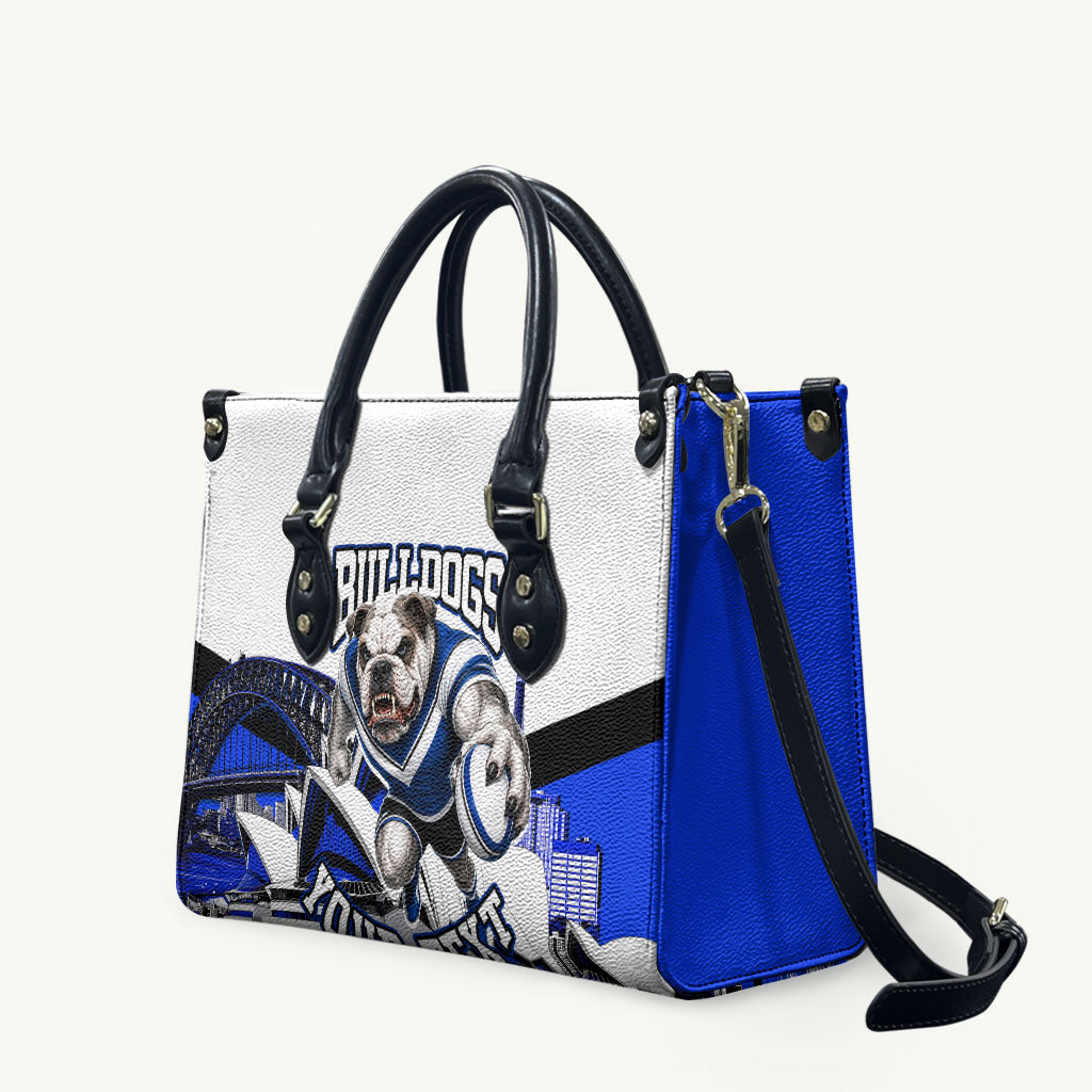 Personalised Canterbury Bankstown Bulldogs Leather Bag Rugby Mascot Sydney City Skyline