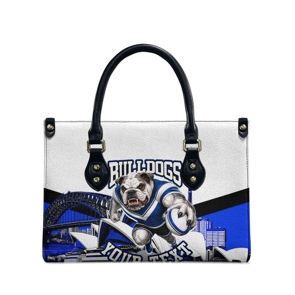 Personalised Canterbury Bankstown Bulldogs Leather Bag Rugby Mascot Sydney City Skyline