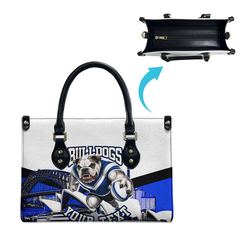Personalised Canterbury Bankstown Bulldogs Leather Bag Rugby Mascot Sydney City Skyline