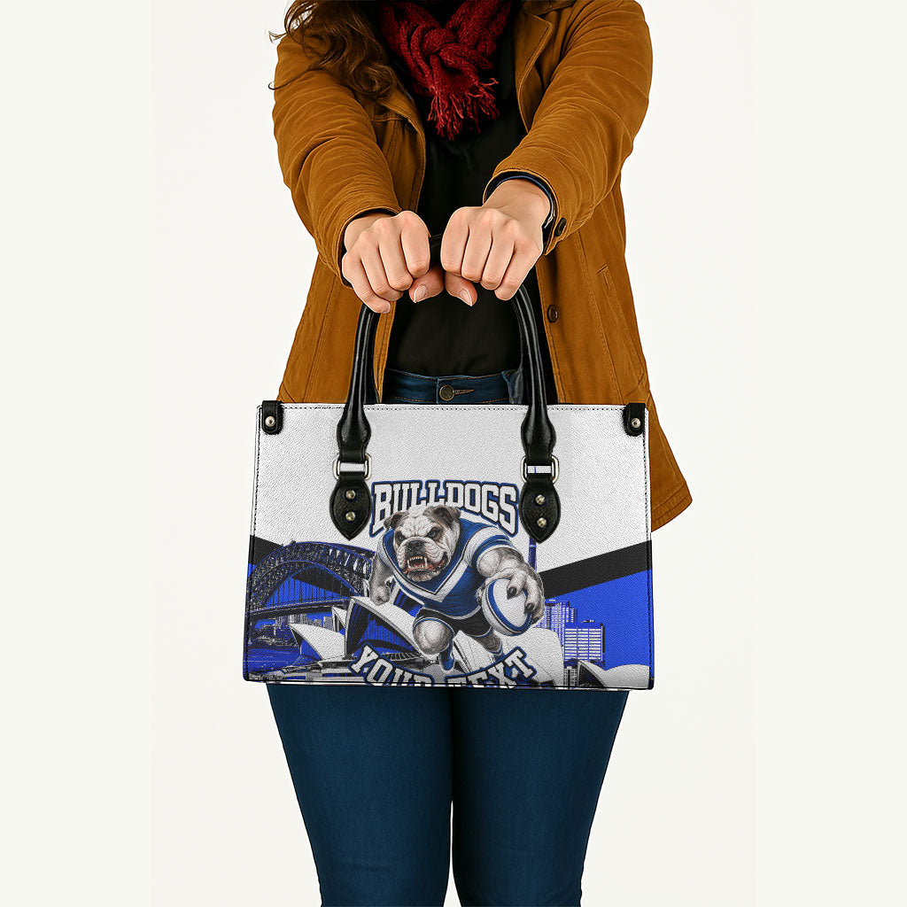 Personalised Canterbury Bankstown Bulldogs Leather Bag Rugby Mascot Sydney City Skyline