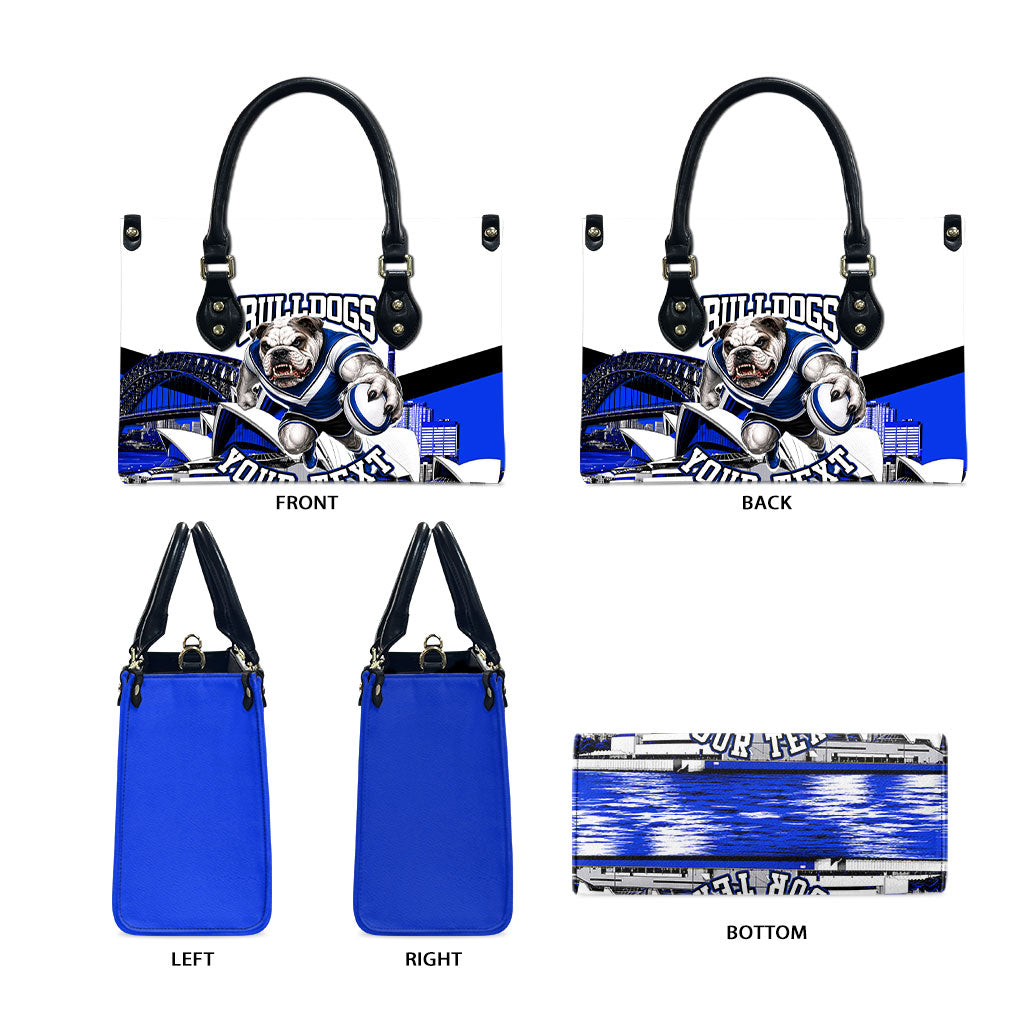Personalised Canterbury Bankstown Bulldogs Leather Bag Rugby Mascot Sydney City Skyline