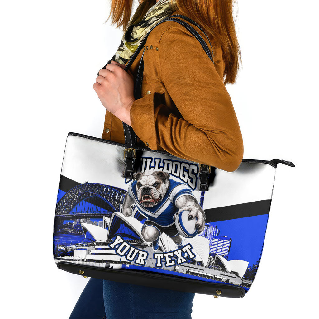 Personalised Canterbury Bankstown Bulldogs Leather Tote Bag Rugby Mascot Sydney City Skyline