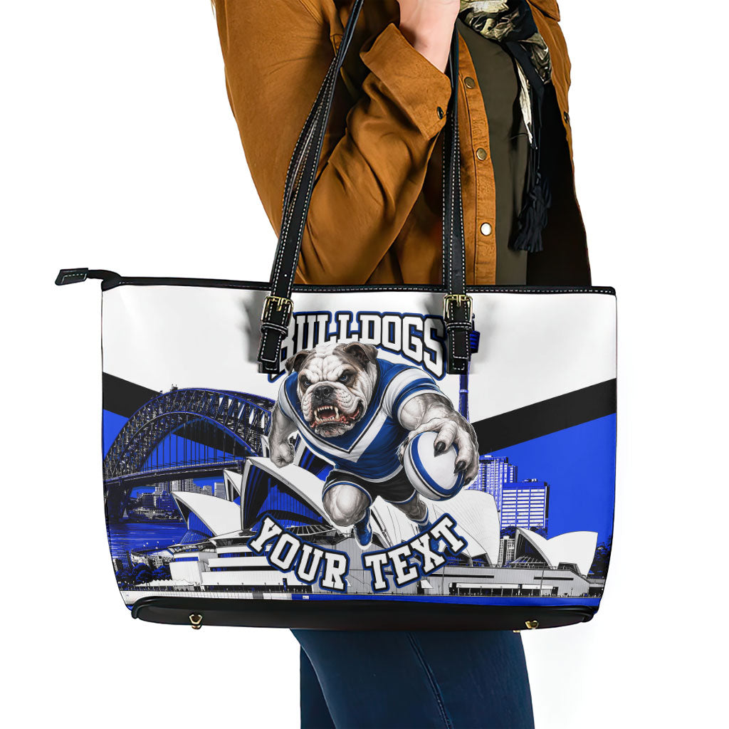 Personalised Canterbury Bankstown Bulldogs Leather Tote Bag Rugby Mascot Sydney City Skyline