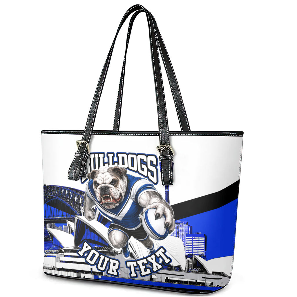 Personalised Canterbury Bankstown Bulldogs Leather Tote Bag Rugby Mascot Sydney City Skyline