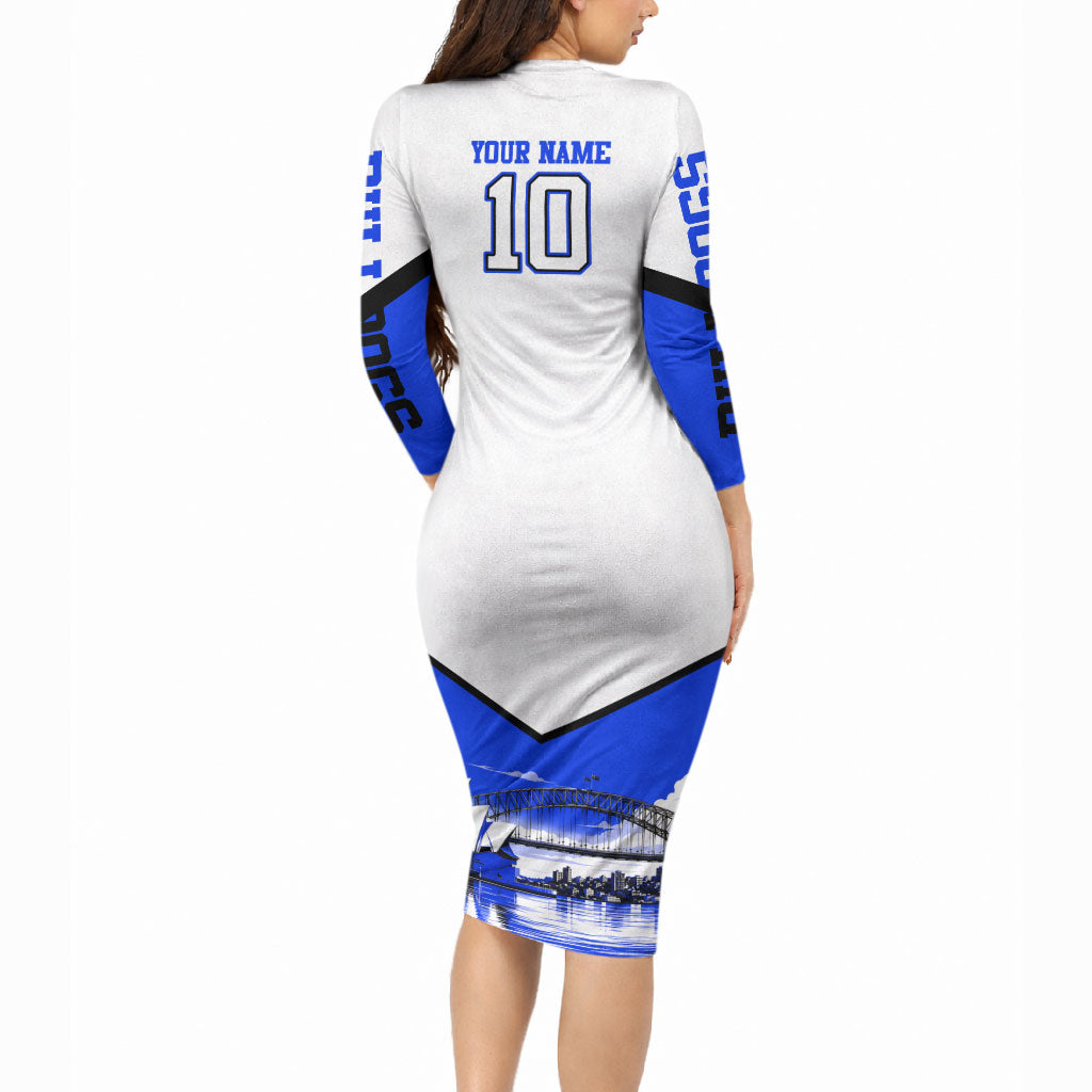 Personalised Canterbury Bankstown Bulldogs Long Sleeve Bodycon Dress Rugby Mascot Sydney City Skyline
