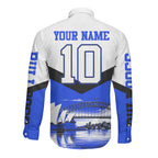 Personalised Canterbury Bankstown Bulldogs Long Sleeve Button Shirt Rugby Mascot Sydney City Skyline
