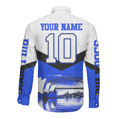 Personalised Canterbury Bankstown Bulldogs Long Sleeve Button Shirt Rugby Mascot Sydney City Skyline
