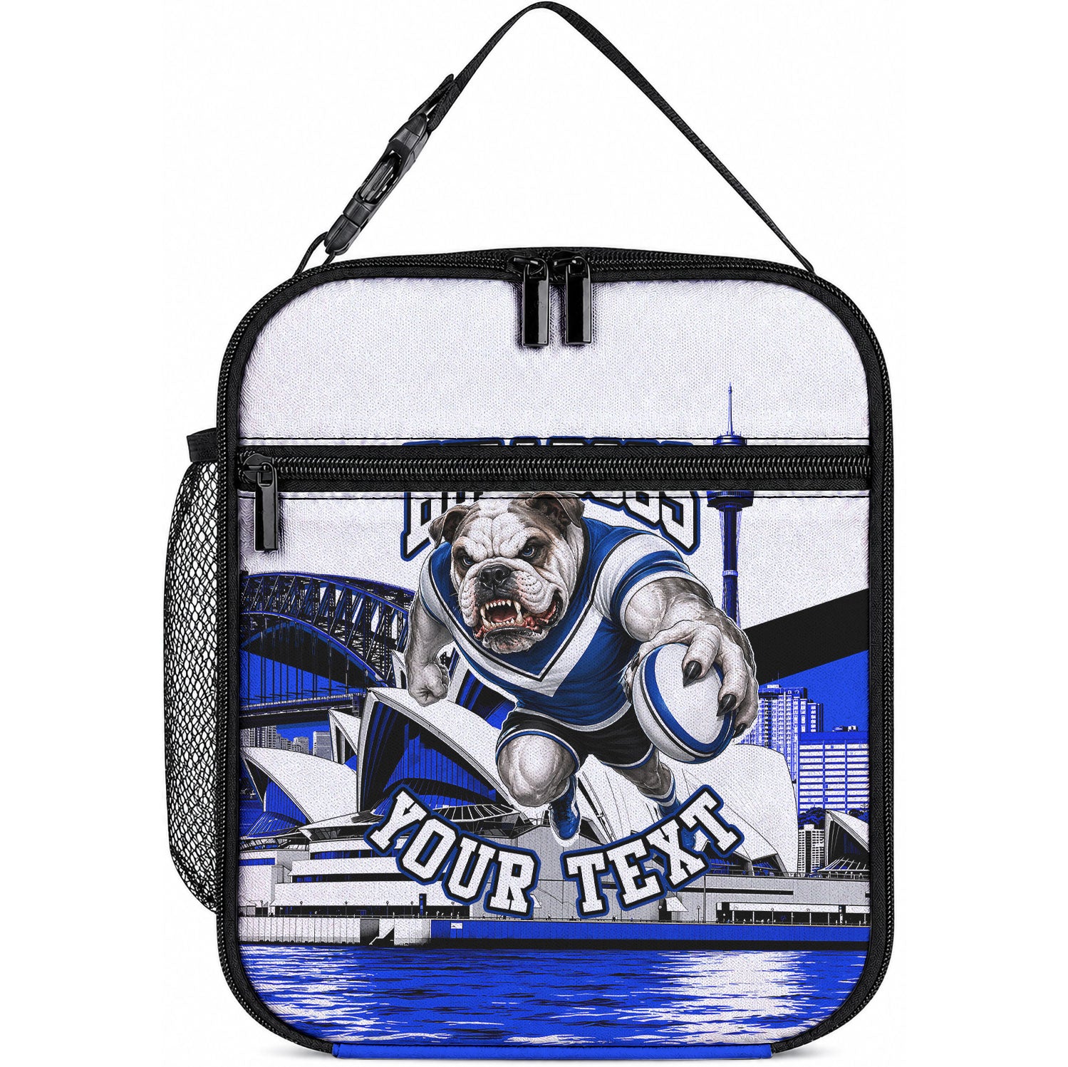 Personalised Canterbury Bankstown Bulldogs Lunch Bag Rugby Mascot Sydney City Skyline
