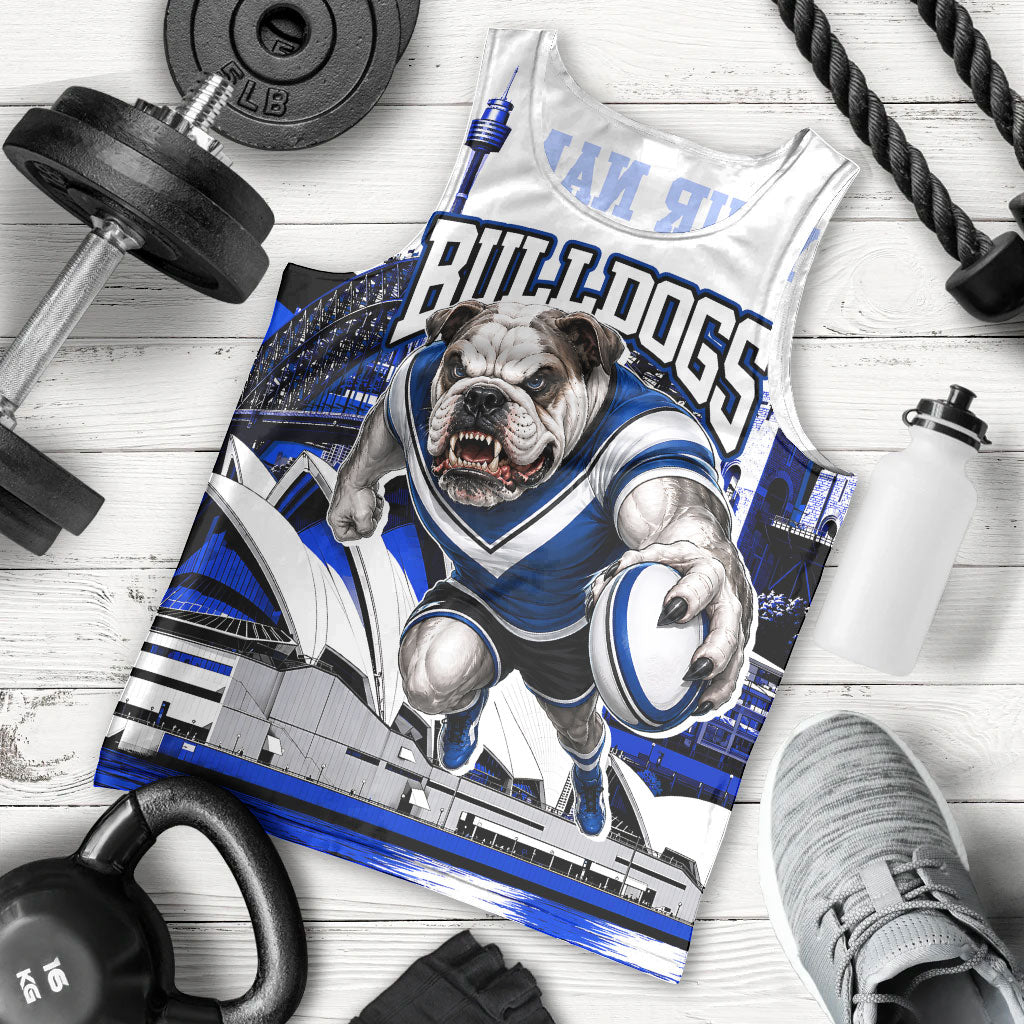 Personalised Canterbury Bankstown Bulldogs Men Tank Top Rugby Mascot Sydney City Skyline
