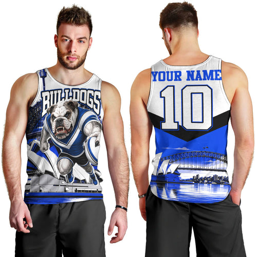 Personalised Canterbury Bankstown Bulldogs Men Tank Top Rugby Mascot Sydney City Skyline