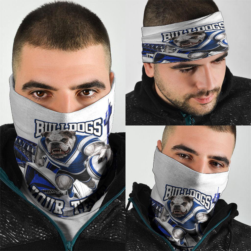 Personalised Canterbury Bankstown Bulldogs Neck Gaiter Rugby Mascot Sydney City Skyline
