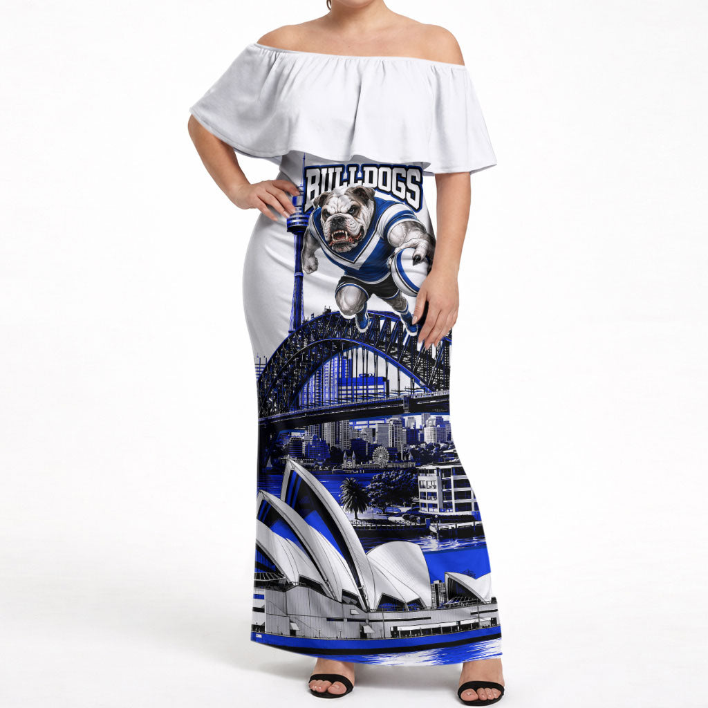 Personalised Canterbury Bankstown Bulldogs Off Shoulder Maxi Dress Rugby Mascot Sydney City Skyline