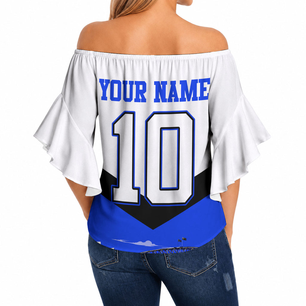 Personalised Canterbury Bankstown Bulldogs Off Shoulder Wrap Waist Top Rugby Mascot Sydney City Skyline