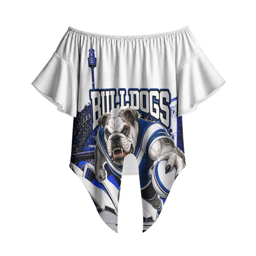 Personalised Canterbury Bankstown Bulldogs Off Shoulder Wrap Waist Top Rugby Mascot Sydney City Skyline