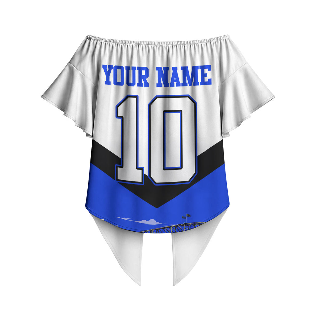 Personalised Canterbury Bankstown Bulldogs Off Shoulder Wrap Waist Top Rugby Mascot Sydney City Skyline