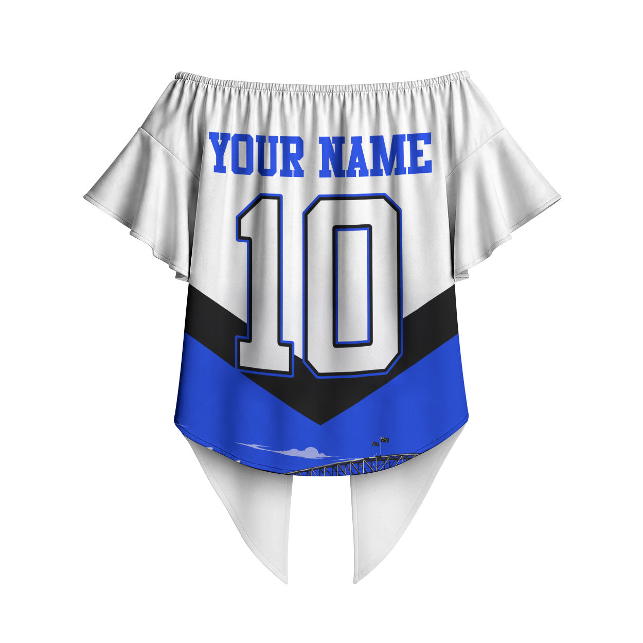 Personalised Canterbury Bankstown Bulldogs Off Shoulder Wrap Waist Top Rugby Mascot Sydney City Skyline