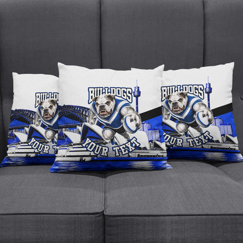 Personalised Canterbury Bankstown Bulldogs Pillow Cover Rugby Mascot Sydney City Skyline
