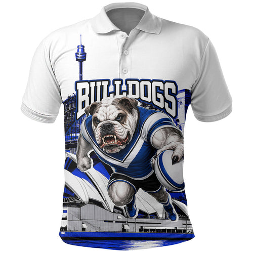 Personalised Canterbury Bankstown Bulldogs Polo Shirt Rugby Mascot Sydney City Skyline