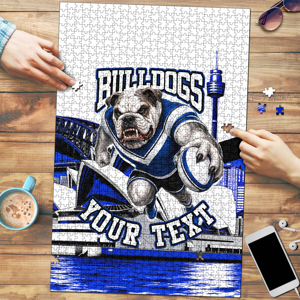 Personalised Canterbury Bankstown Bulldogs Puzzle Rugby Mascot Sydney City Skyline