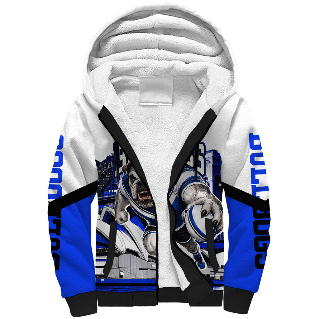 Personalised Canterbury Bankstown Bulldogs Sherpa Hoodie Rugby Mascot Sydney City Skyline