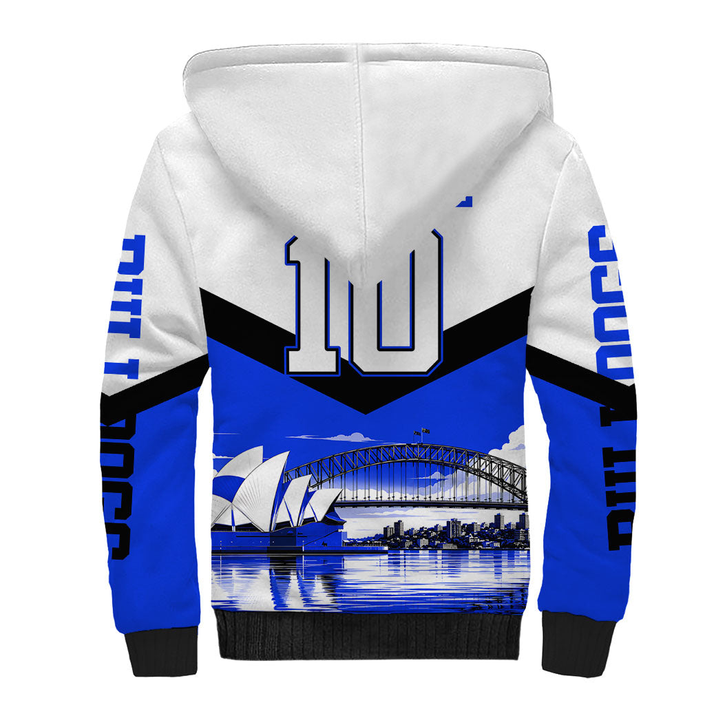 Personalised Canterbury Bankstown Bulldogs Sherpa Hoodie Rugby Mascot Sydney City Skyline