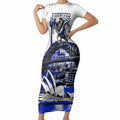 Personalised Canterbury Bankstown Bulldogs Short Sleeve Bodycon Dress Rugby Mascot Sydney City Skyline