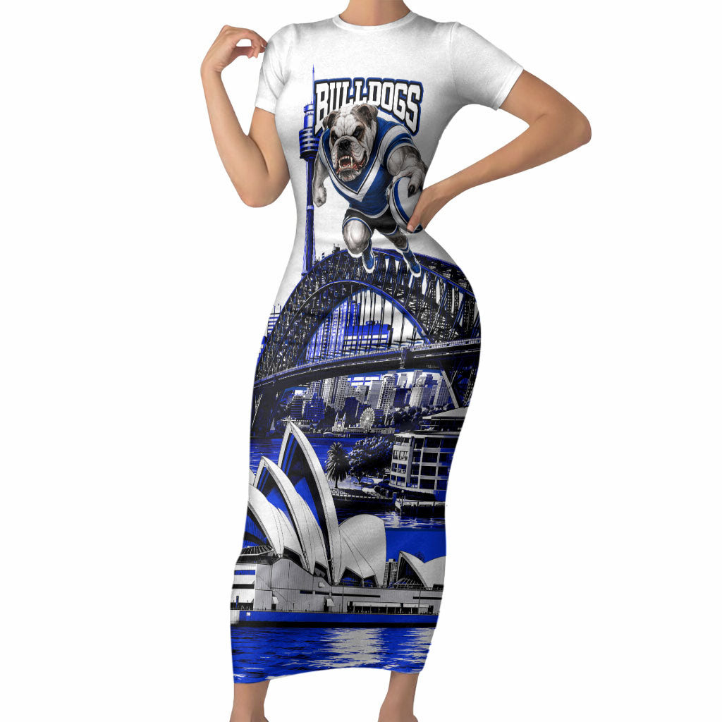 Personalised Canterbury Bankstown Bulldogs Short Sleeve Bodycon Dress Rugby Mascot Sydney City Skyline