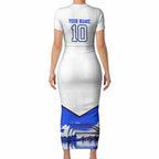Personalised Canterbury Bankstown Bulldogs Short Sleeve Bodycon Dress Rugby Mascot Sydney City Skyline