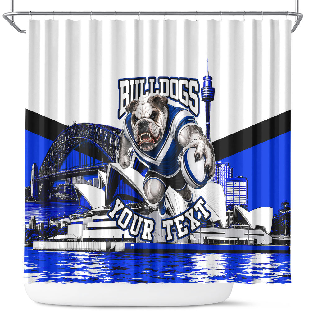 Personalised Canterbury Bankstown Bulldogs Shower Curtain Rugby Mascot Sydney City Skyline