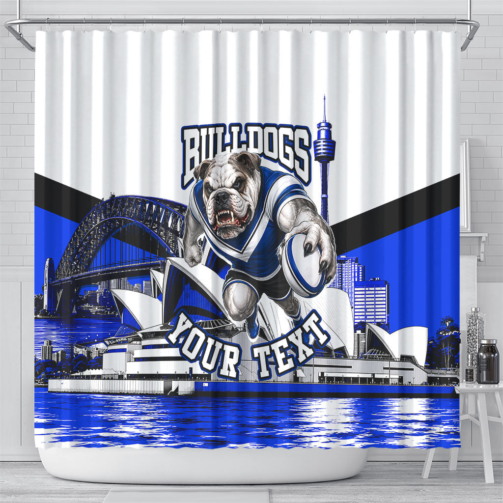 Personalised Canterbury Bankstown Bulldogs Shower Curtain Rugby Mascot Sydney City Skyline