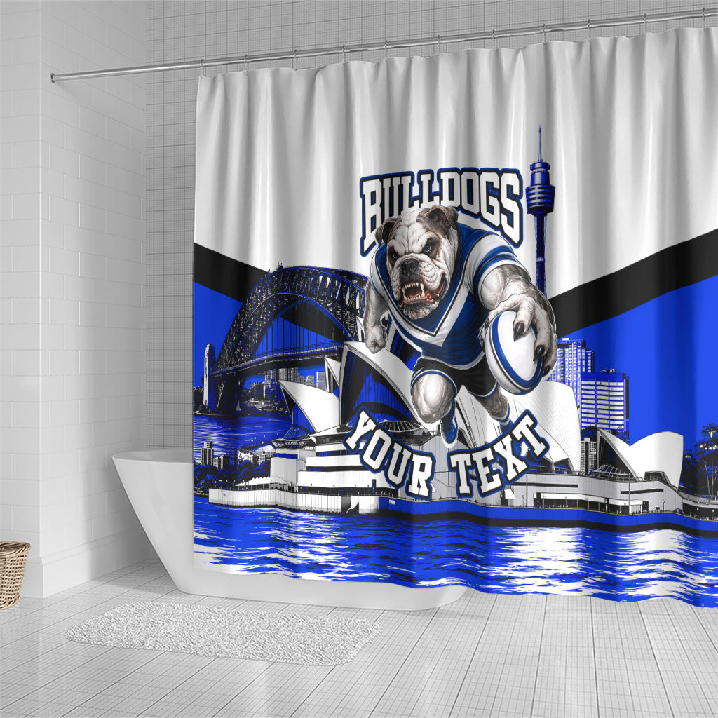 Personalised Canterbury Bankstown Bulldogs Shower Curtain Rugby Mascot Sydney City Skyline