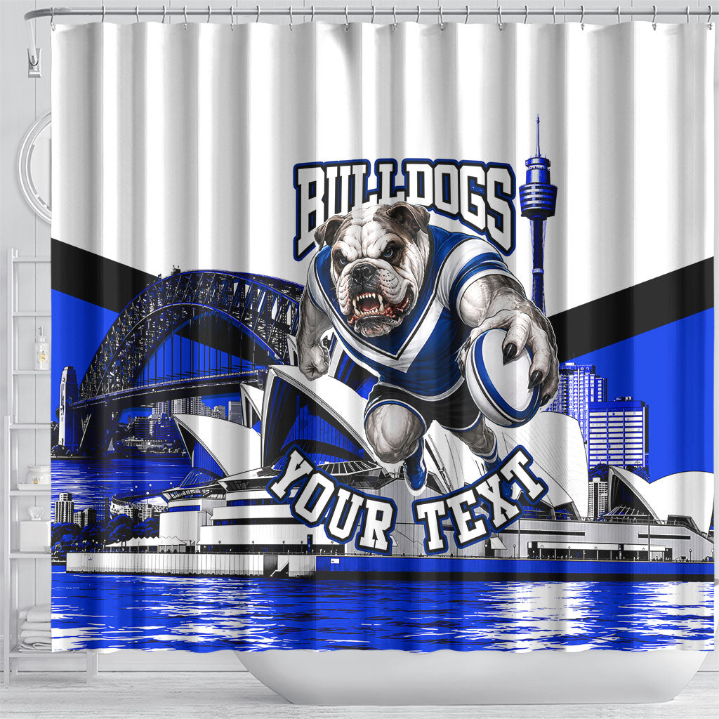 Personalised Canterbury Bankstown Bulldogs Shower Curtain Rugby Mascot Sydney City Skyline