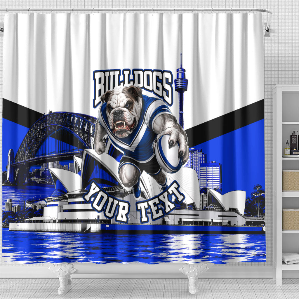 Personalised Canterbury Bankstown Bulldogs Shower Curtain Rugby Mascot Sydney City Skyline