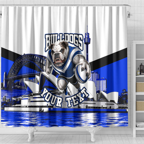 Personalised Canterbury Bankstown Bulldogs Shower Curtain Rugby Mascot Sydney City Skyline