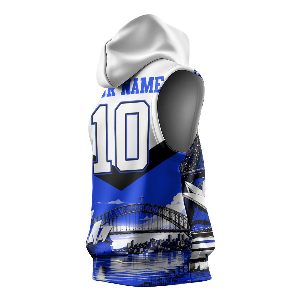 Personalised Canterbury Bankstown Bulldogs Sleeveless Hoodie Rugby Mascot Sydney City Skyline