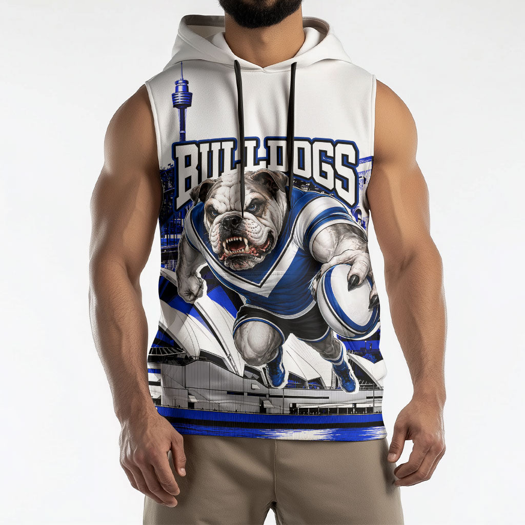 Personalised Canterbury Bankstown Bulldogs Sleeveless Hoodie Rugby Mascot Sydney City Skyline