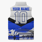 Personalised Canterbury Bankstown Bulldogs Sleeveless Puffer Jacket Rugby Mascot Sydney City Skyline