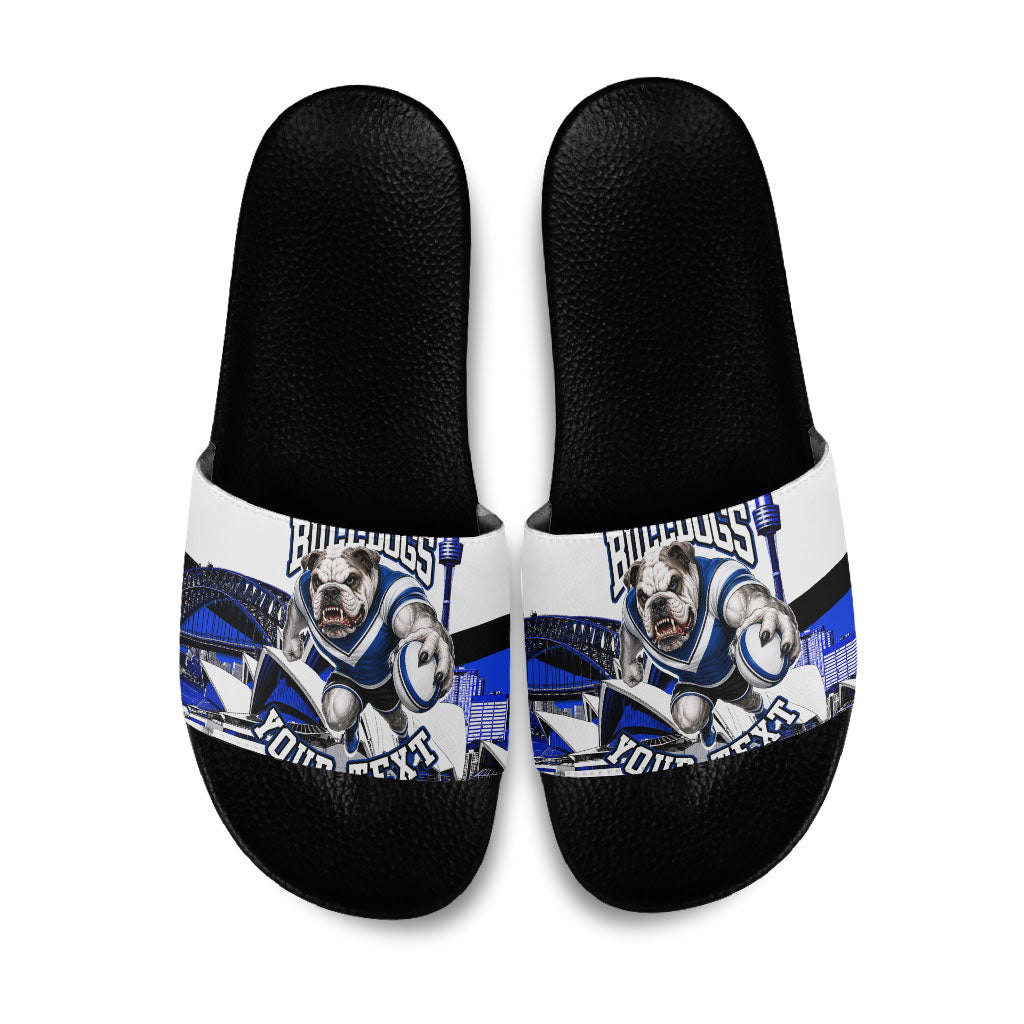 Personalised Canterbury Bankstown Bulldogs Slide Sandals Rugby Mascot Sydney City Skyline