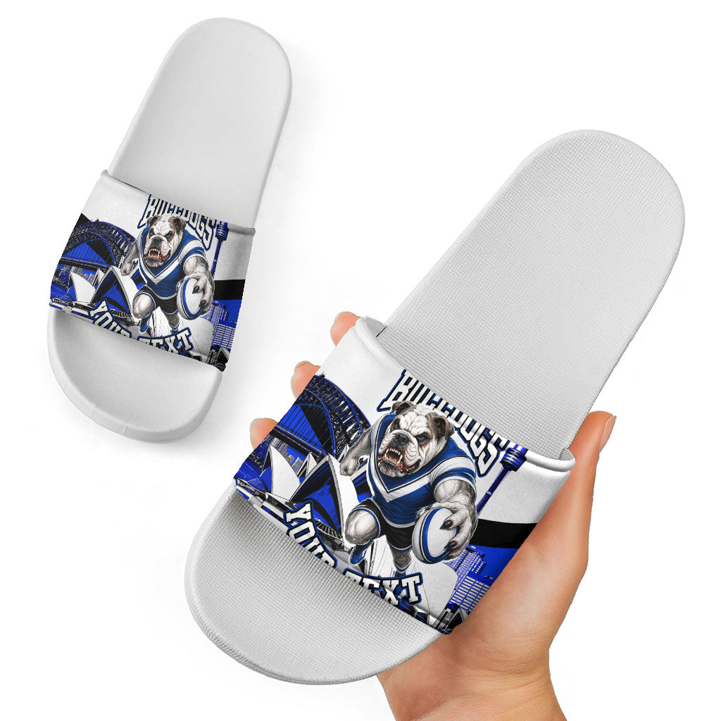 Personalised Canterbury Bankstown Bulldogs Slide Sandals Rugby Mascot Sydney City Skyline