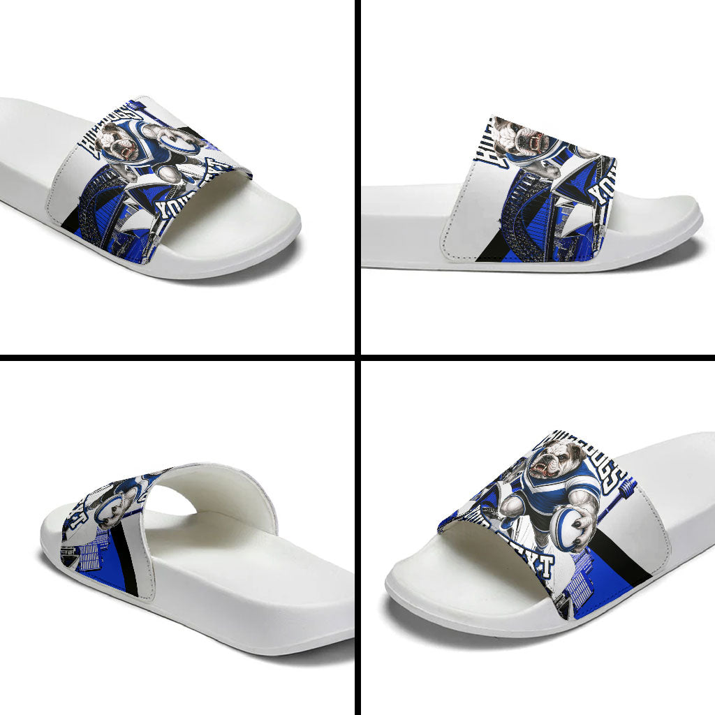 Personalised Canterbury Bankstown Bulldogs Slide Sandals Rugby Mascot Sydney City Skyline